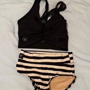 Black and White Striped Bikini Set